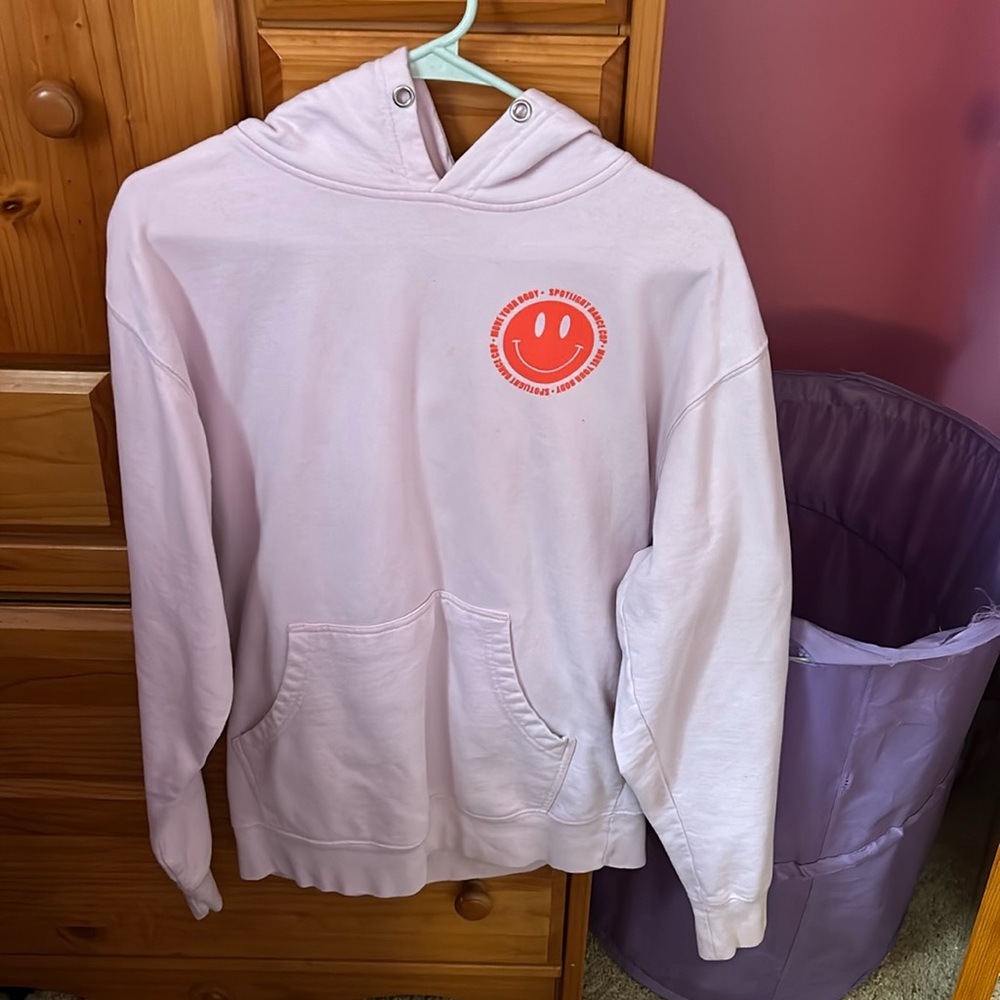 Pink and orange smiley face quote hoodie